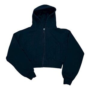 Ardene Hoodie Womens XS Black Cropped Zip Up Sweatshirt Hooded Full Zip Fleece